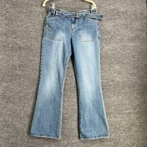 Vintage Gloria Y2K Flare Jeans Womens 6 Belted Patch Pockets